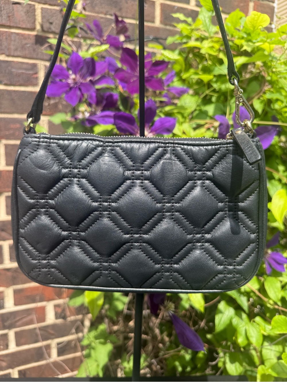 Kate Spade Black Quilted Leather Pouch Wristlet Y2K mini bag - Picture 2 of 16
